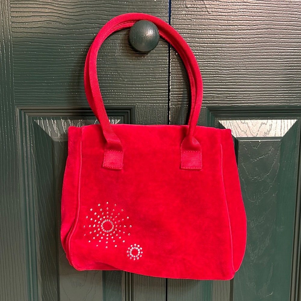 Bath & Body Works, red velvet, rhinestone design on front, small bag.